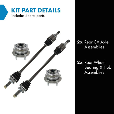 Rear CV Axle Assemblies And Rear Wheel Hub Bearing Set For 2010 2012 Hyundai Santa Fe And 2011 2013 Kia Sorento Four Piece Replacement Kit With Two Axles And Two Hub Bearings shown