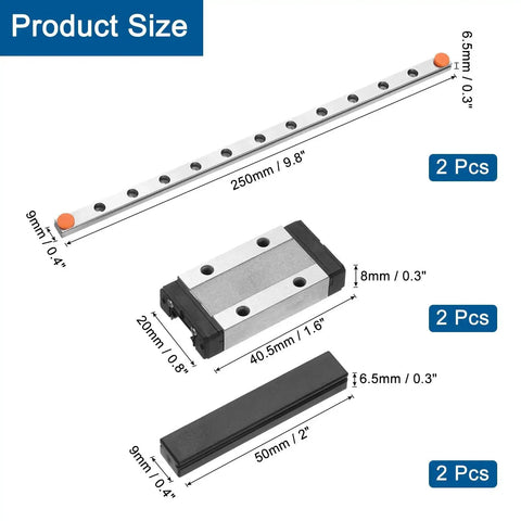 Two 250mm Linear Guide Rails Set With Two MGN9H Carriage Blocks And Two Mini Linear Guides For DIY 3D Printers And CNC Machines