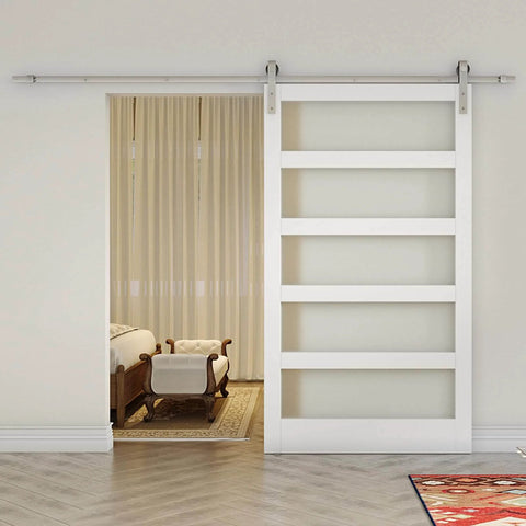 8ft Sliding Barn Door Hardware Kit With Double Rails 4ft Each Satin Nickel Stainless Steel Track For 48 Inch Wide Doors