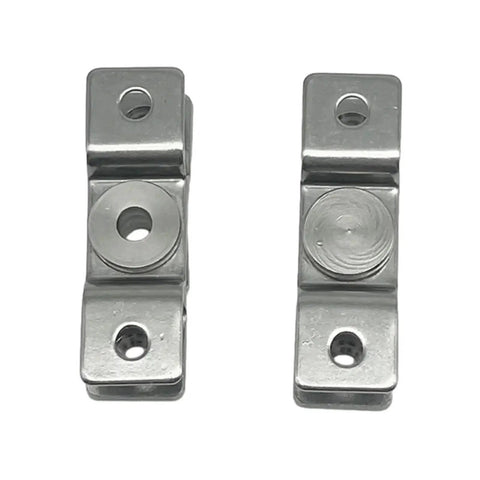 Pair of stainless steel shock absorber hinge blocks with mounting holes for 360° rotation