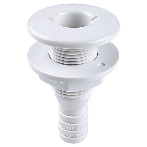 Thru-hull fitting, 3/4 in, white polypropylene, flanged top with threaded stem, marine deck outlet (5-pack)