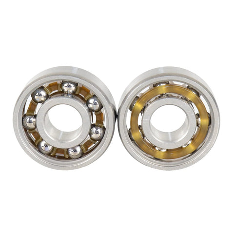 Two 608 open deep groove ball bearings for fidget spinners, 8x22x7mm, nylon cages, C3 clearance