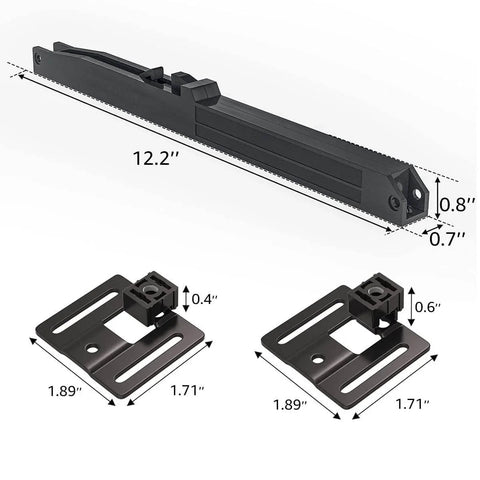 Detailed view of Invisible Black Barn Door Soft Close Kit for doors up to 88 pounds; includes spring buffer damper, dimensions shown.