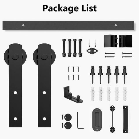 Sliding Barn Door Hardware Kit Heavy Duty For Doors One And Three Eighths To One And Three Quarters Inches Black I Shape Hangers shown with parts layout