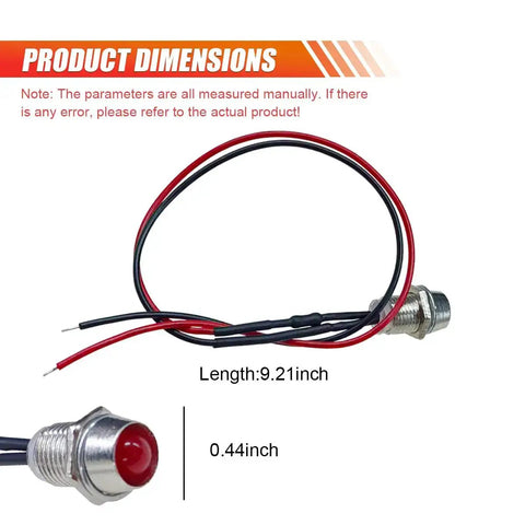 Dimensions of Red LED Indicator Light 4 Pack 12V Waterproof Metal Car Signal Lamp With Wire 8mm Dash Pilot Bulbs for vehicles