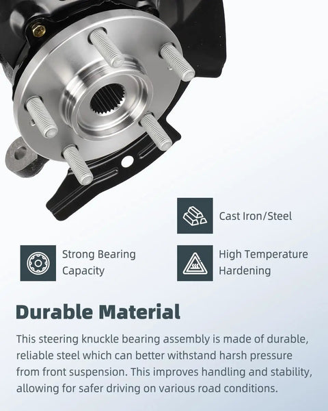 Front Right Steering Knuckle And Wheel Bearing Hub Assembly For Hyundai Sonata 2011 2012 2013 That Fits Without Sport Suspension 2.4L 14mm Bolt Hole 27 Splines OE Reference 698464 Replacement Part close-up showing materials, strong bearing capacity, and high temperature hardening features.