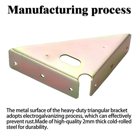 Beefed Up Heavy Duty Gusset Joints 4 Pack showcasing triangular brace with electrogalvanized finish for rust prevention and durability.