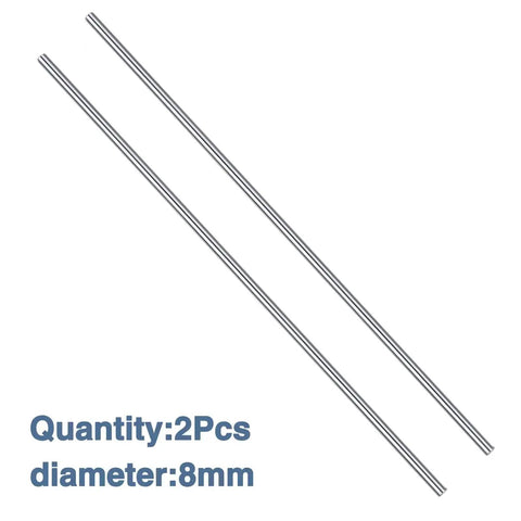 Two Pack 8mm By 400mm Linear Motion Rod Shaft Guide In Steel For DIY Builds on white background, showing two long steel rods.