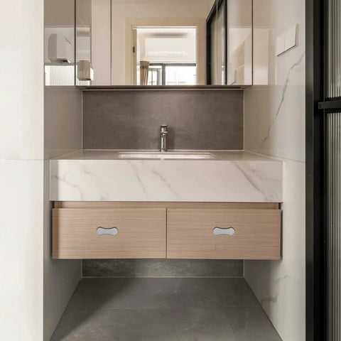 Bathroom vanity with 5 Pack Stick On Cabinet Handles And Drawer Pulls Three And One Quarter Inch Gray No Drill Self Adhesive Cabinet Hardware
