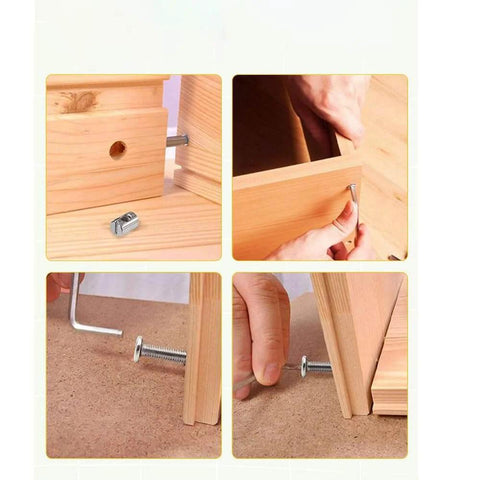 Image showing Flat Head Socket M6 Furniture Screws Set with 50 pieces of 20mm screws, M6 bolts and hex spanner being used on wood furniture.