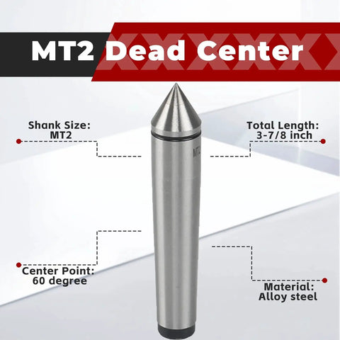 MT2 Carbide Tipped Dead Center 60 Degree Lathe Center For Precision Machining, 3.875 Inch Long With 0.0002 Inch Runout, Durable Alloy Steel Lathe Tool For Drill Grinder And Machine Shop.