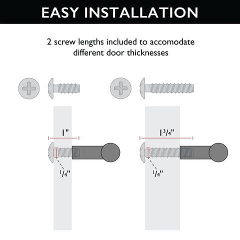 Diagram showing easy installation with 2 screw lengths for 4 Inch Satin Nickel Truss Bar Cabinet Pulls 10 Pack Center To Center 104 mm