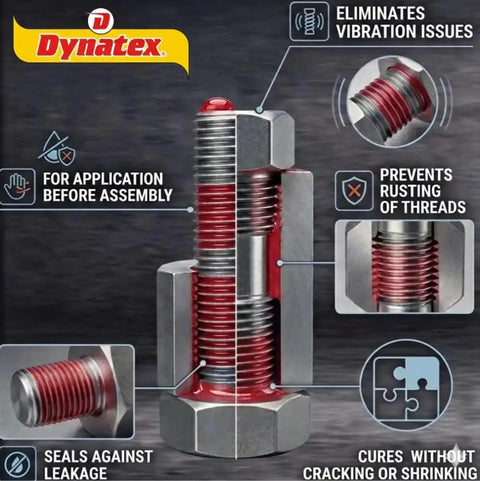 Red High Strength Threadlocker For Large Fasteners 1.70 Oz Bottle With Permanent Lock Anaerobic Formula shown on bolt.