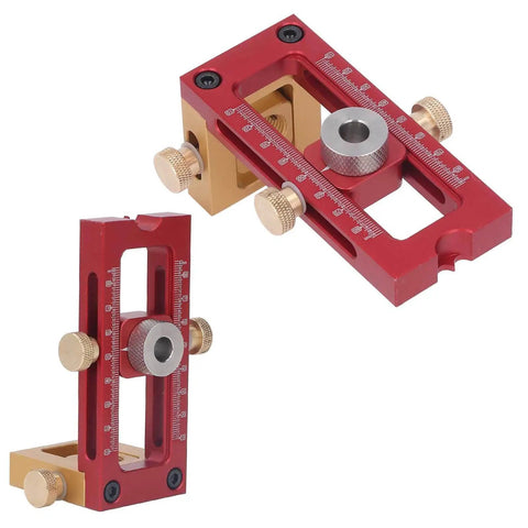 Six Piece Drill Jig Kit With Adjustable Bushings For Precise Woodworking Holes And Quick Assembly, metal components visible