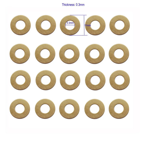 EDC Pocket Knife Brass Washer Gasket Replacement Set For C81 C223 C85 Pivot Pin Washers Meson Shim Gasket Cushion Pad Ring 0.3x11x5.2 mm Pack Of 20 Pieces shown in grid layout