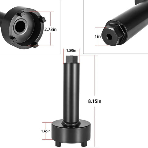 Bearing Carrier Retainer Nut Wrench Tool For Mercruiser Outdrives, dimensions detail, heavy-duty steel, multiple views.