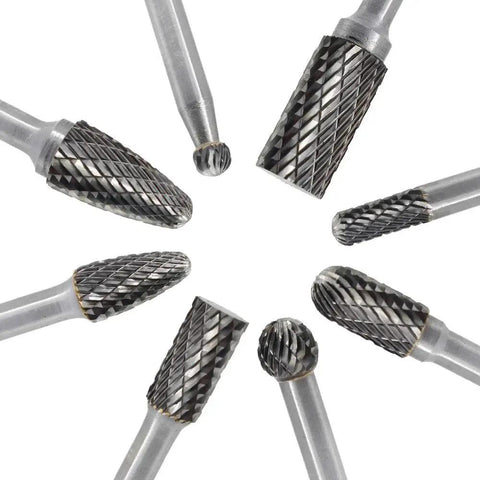 Versatile 8-Piece Carbide Burr Set For Die Grinder With One Quarter Inch Shank Double Cut Bits For Woodworking Carving Engraving