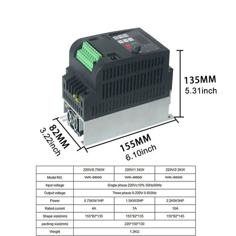 2.2KW 220V VFD Inverter Frequency Converter With Brake For Spindle Motor Speed Control compact dimensions and specifications