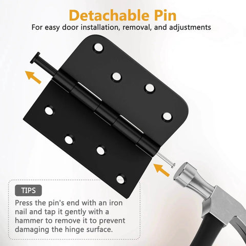 3 Pack 4 Inch Black Door Hinges With Square And Five Eighths Radius Corners Heavy Duty Exterior Hinges With Removable Pin