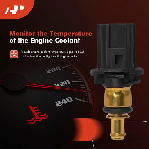 Engine coolant temperature sensor with 2-pin plug, black plastic connector and brass sensing stem