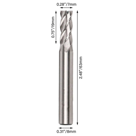 Workhorse HSS 4 Flute Milling End Mills Set With Straight Shank 7mm Cutter Dia 8mm Shank 63mm Overall Length 2 Pack