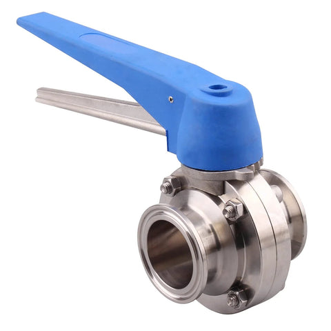 Blue-handle butterfly valve, 1.5 inch tri-clamp, stainless steel 304.