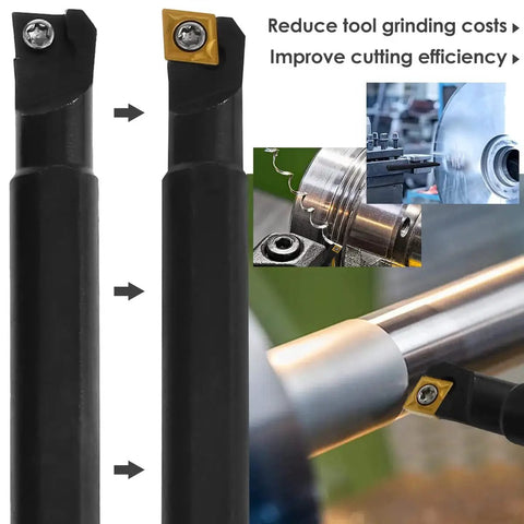 Pro Grade 14 Piece Mini Metal Lathe Tool Set With S06K S07K S08K S10K SCLCR06 Boring Bars and carbide inserts in action.