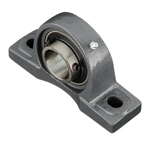 Three Quarters Of An Inch Set Screw Mounted Pillow Block Bearing Pair For Industrial Machinery Cast Iron Housing 52100 Alloy Steel ABEC One Bearing Greasable Wide Temperature Range From Minus Ten To Two Hundred Forty Eight Fahrenheit displayed
