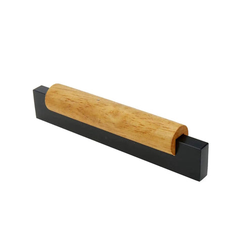Black Wood Cabinet Handle With Aluminum Base For Cabinets And Dressers, 4.72 Inch Length, Nordic Style, Front View