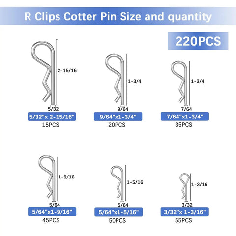 R Clips cotter pin sizes and quantities in 620 Pcs Cotter Pins Assortment Kit With Hairpin Cotter Pins And R Clips In 12 Sizes