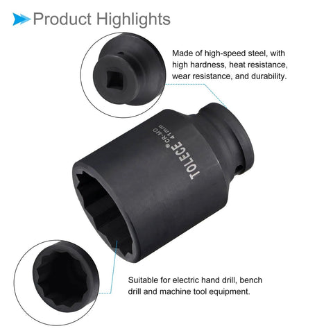 Deep Impact Socket 41mm, Half Inch Drive, 78mm Length, CRMO 12 Point, heavy duty and durable for DIY, hand making, home repair.