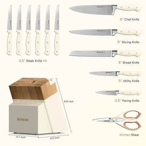 14 Piece Full Tang Kitchen Knife Set With Wood Block Sharpener Dishwasher Safe Anti Slip Ergonomic Handles High Carbon Stainless Steel Blades Ideal Valentine Gift Utensil Set For Kitchen Pros