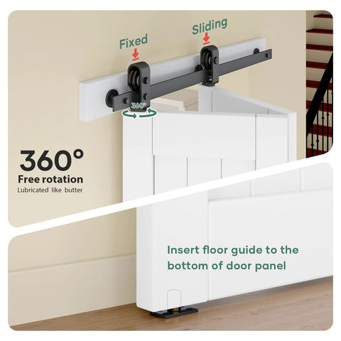 36 Inch By 84 Inch Bifold Barn Door System With Hardware Kit Included For Two Doors Bi Fold Sliding Closet Doors 40 Inch Track Kit Waterproof Construction Pre Drilled Holes For Easy Assembly White Finish Space Saving No Fuss Setup Modern Home Upgrade installation close-up