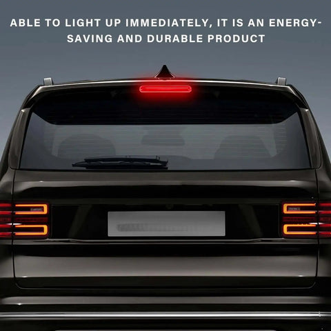 High Mount 24 LED Third Brake Light For Sedans, SUVs And Trucks, installed on a vehicle rear, lit up, showcasing bright illumination.