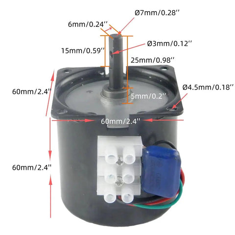 Claw-Pole Permanent Magnet Synchronous Gear Motor With Built-In Gear Reduction And CW CCW 110V 60KTYZ Mini Gearbox showing dimensions