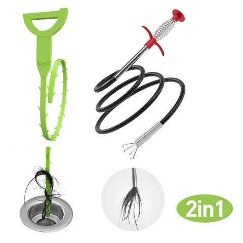 Flexible Grabber Claw Reacher Tool With Four Claws For Narrow Spaces Drain Clog Removal And No Fuss Reaching Aid Dr Pen 35.4 Inch Extendable Hose Pickup For Kitchen Sink Drains And Toilet Anywhere showing green handle, coiled hose, and claw gripping hair.