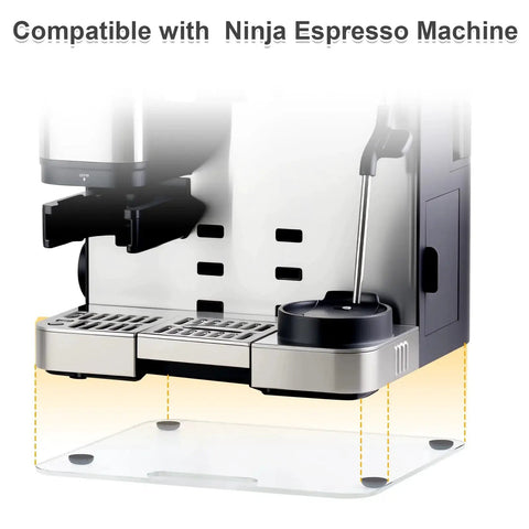 Transparent acrylic appliance slider tray for Ninja ES601/ES701 espresso machine, shown beneath the unit.