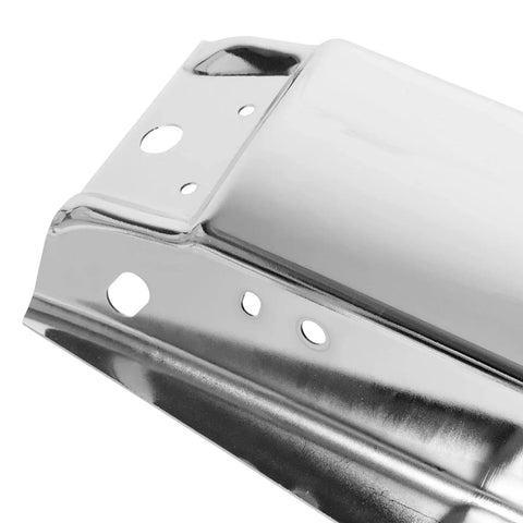 Close-up of chrome steel Front Bumper Impact Face Bar for Chevy Silverado 2007-2013 showing detail and air intake hole.