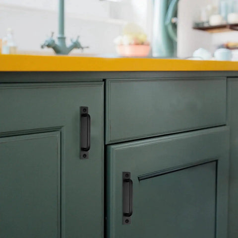 16 Pack Barn Door Handles With Screws For Quick Install, 5.8 Inch Aluminum Alloy Cabinet Pulls on green kitchen cabinet