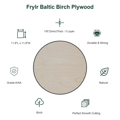 Round image of Baltic Birch Plywood Sheets 12 By 12 Inches One Eighth Inch Thick Box Of 45 Sheets for various craft projects.