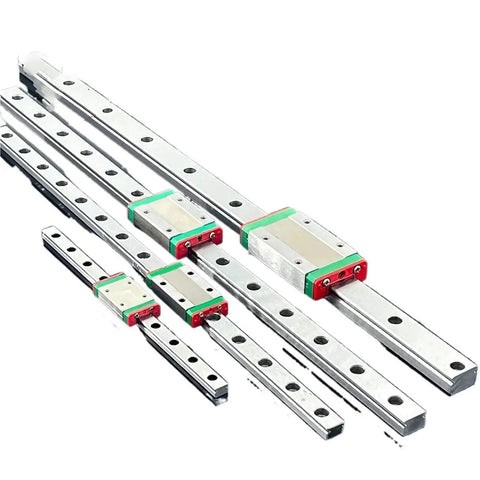 Maker Friendly Miniature Linear Rail Slide Set in MGN Series for CNC and 3D Printer Builds, Aluminum Linear Guides in 200 400 500 800mm Variants, Includes 1pc MGN Block, Ultra Smooth Glide, Anodized Ready shown.