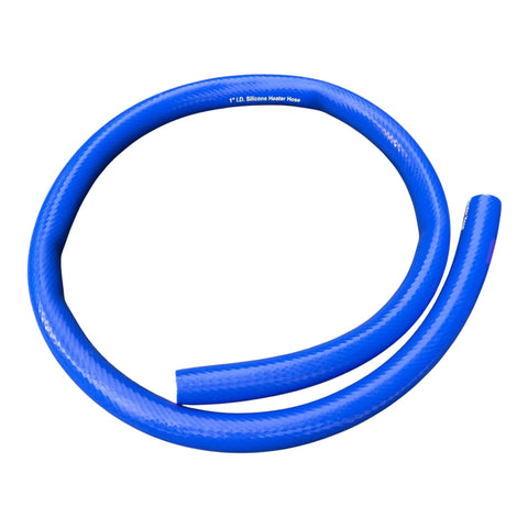 Blue 1 in ID silicone heater hose, coiled 5 ft roll, flexible high-temp automotive/industrial hose