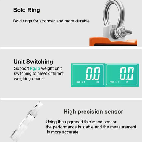 Digital Crane Scale Heavy Duty 2200lb 1000kg Hanging Scale with bold ring, unit switching display kg/lb, high precision sensor