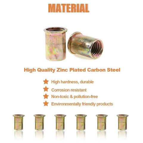 100Pcs M8 Rivet Nuts Kit Zinc Plated Carbon Steel Flat Head Threaded Inserts For Furniture And Dyi Projects Easy Install