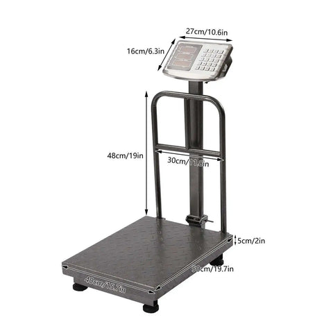 Heavy Duty 660 Pound Digital Platform Scale With Removable Guardrail For Floor Weighing Postal And Luggage Shipping Scale 90 Degree Fold Stainless Display And Buttons Easy Transport And Use