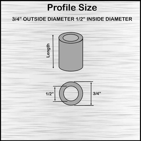 Aluminum Spacer 3/4 In Outer Diameter, 1/2 In Inner Diameter, Round Unthreaded Standoff Bushing, Plain Finish diagram
