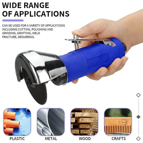 Person holding a 3 Inch Air Cut Off Tool Kit With Five 3 Inch Cutting Discs, Pneumatic Metal Sheet Cutter for DIY projects in hand