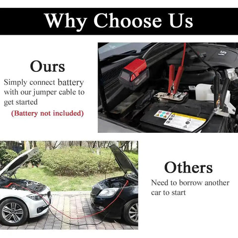 Top image with Jump Starter Cables With Adapter For Milwaukee M18 18V Batteries 2ft 8AWG, bottom with car jump start