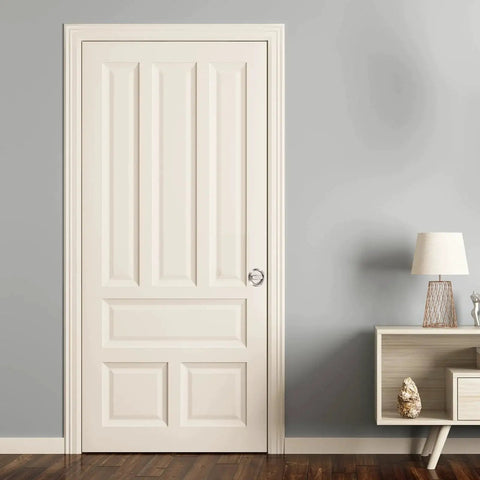 View of a white door with Brass Finish Round Recessed Pull Handle Knob 4.8mm Hidden Concealed Mounting for sliding doors and drawers.