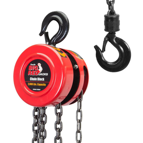 1 Ton Hand Chain Hoist With 8ft Lift, Two Heavy Duty Hooks, Mechanical Load Brake, 1/4 Inch Alloy Steel Chain, Black Oxide Finish